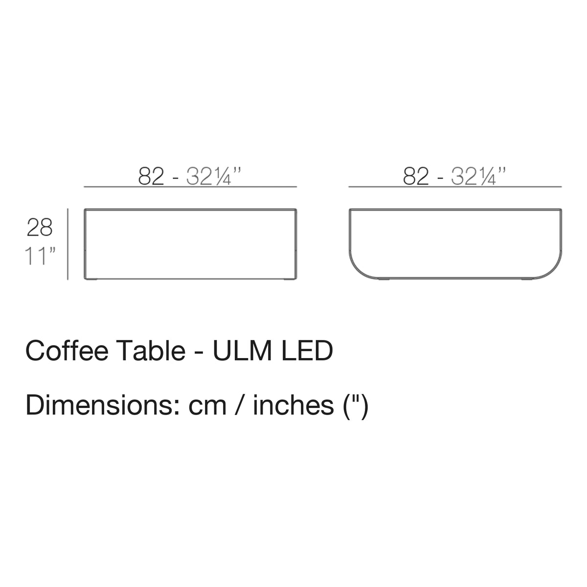 Dimension drawing Coffee Table - ULM LED