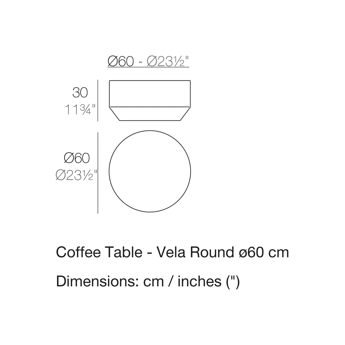 Dimension drawing Coffee Table - Vela Round ø60 cm
