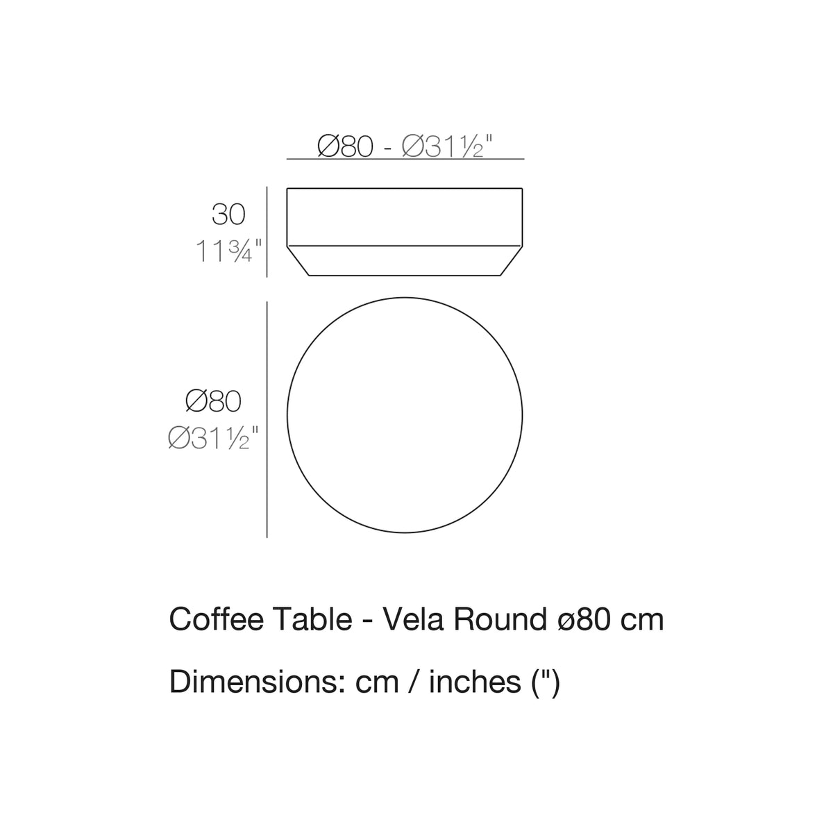 Dimension drawing Coffee Table - Vela Round ø80 cm