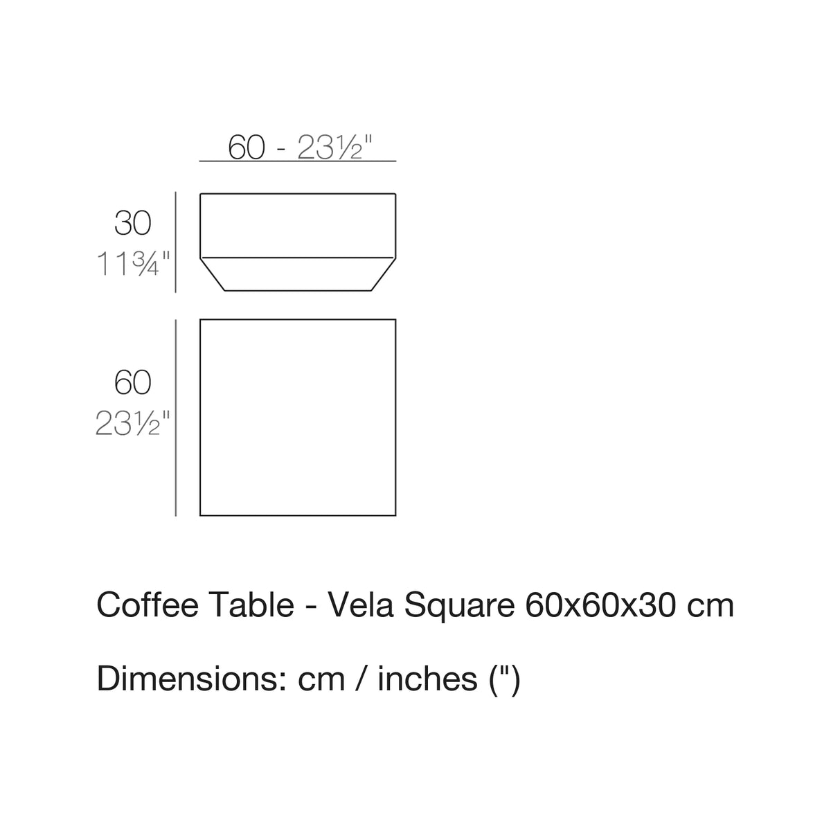 Dimension drawing Coffee Table - Vela Square 60x60x30 cm