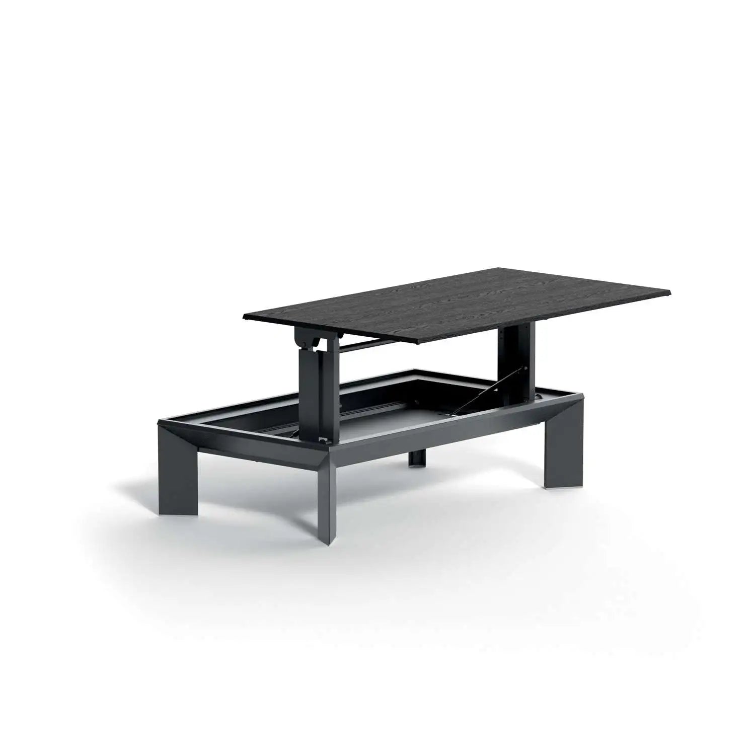 table basse modulable avec espace de rangement et plateaux relevables