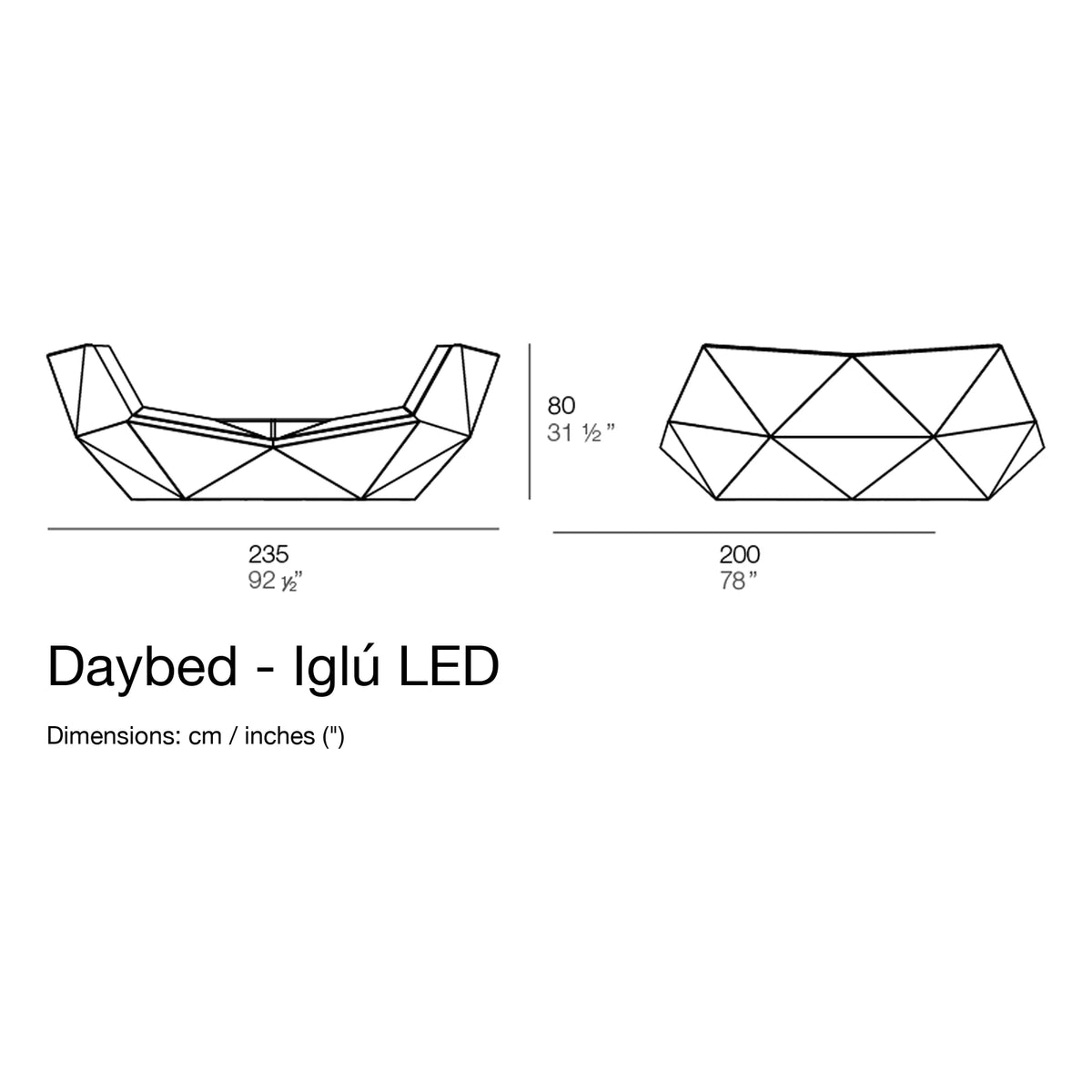 Dimension drawing Daybed - Iglú LED
