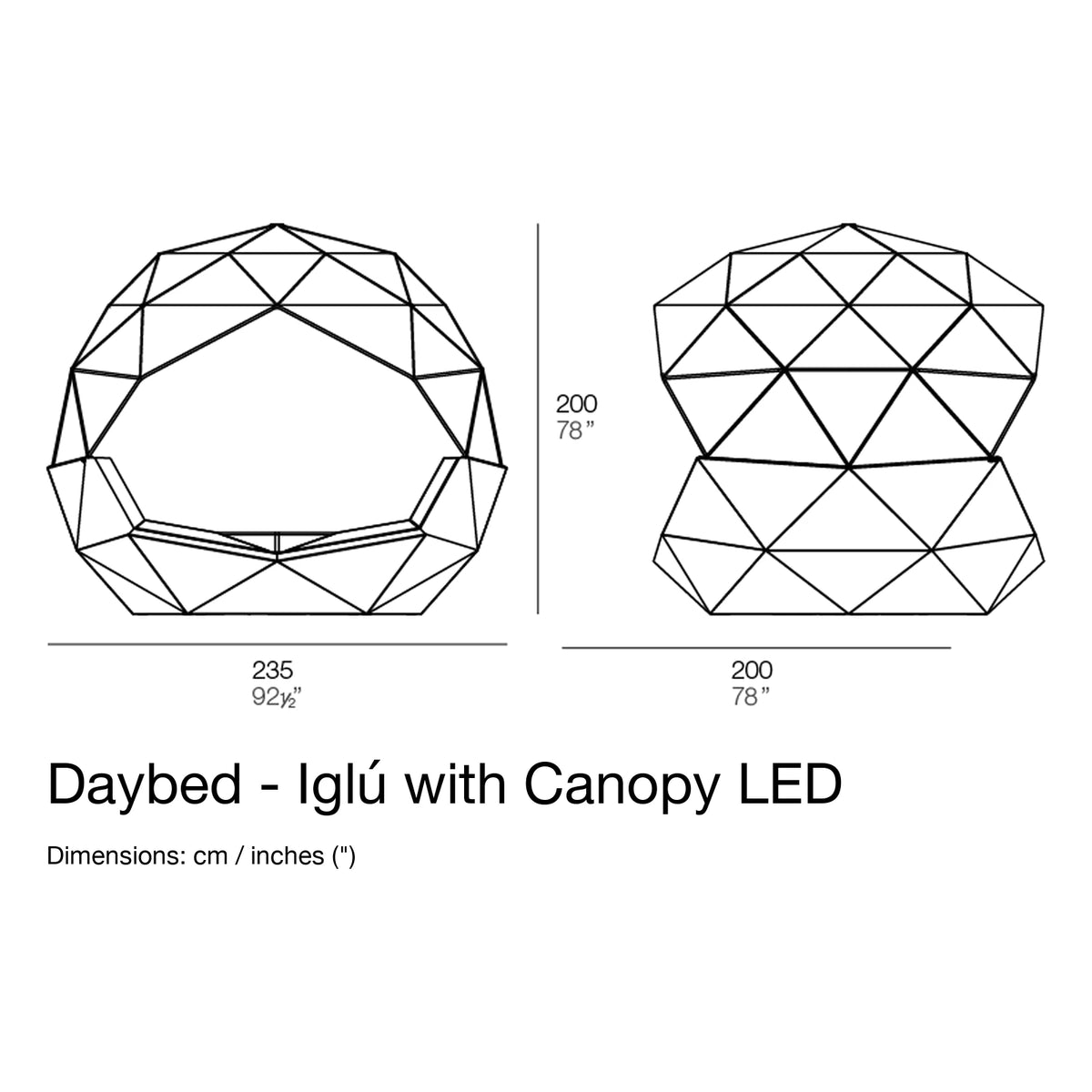 Dimension drawing Daybed - Iglú with Canopy LED
