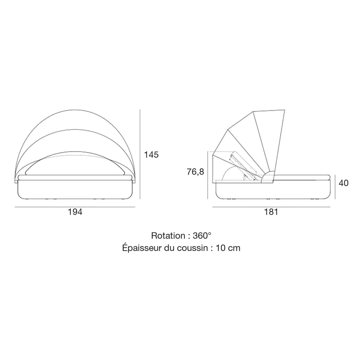 Daybed Inclinable avec Auvent - Collection ULM Vondom