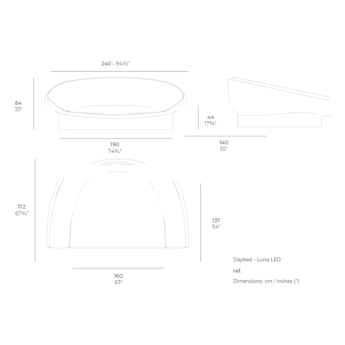 Dimension drawing Daybed - Luna LED