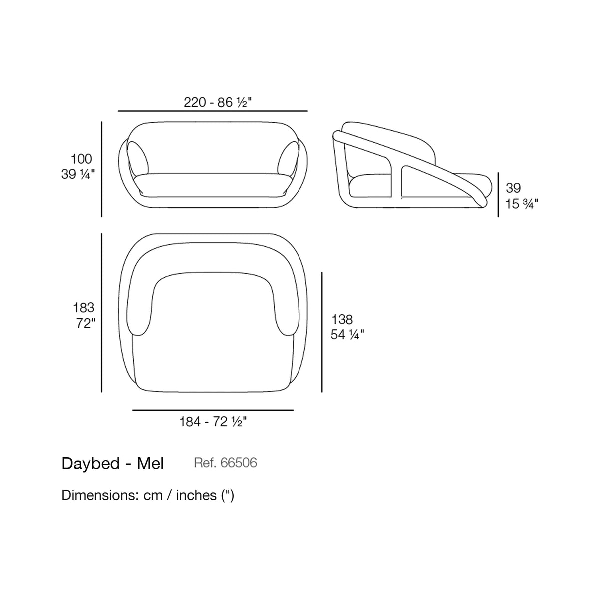 Dimension drawing Daybed - Mel