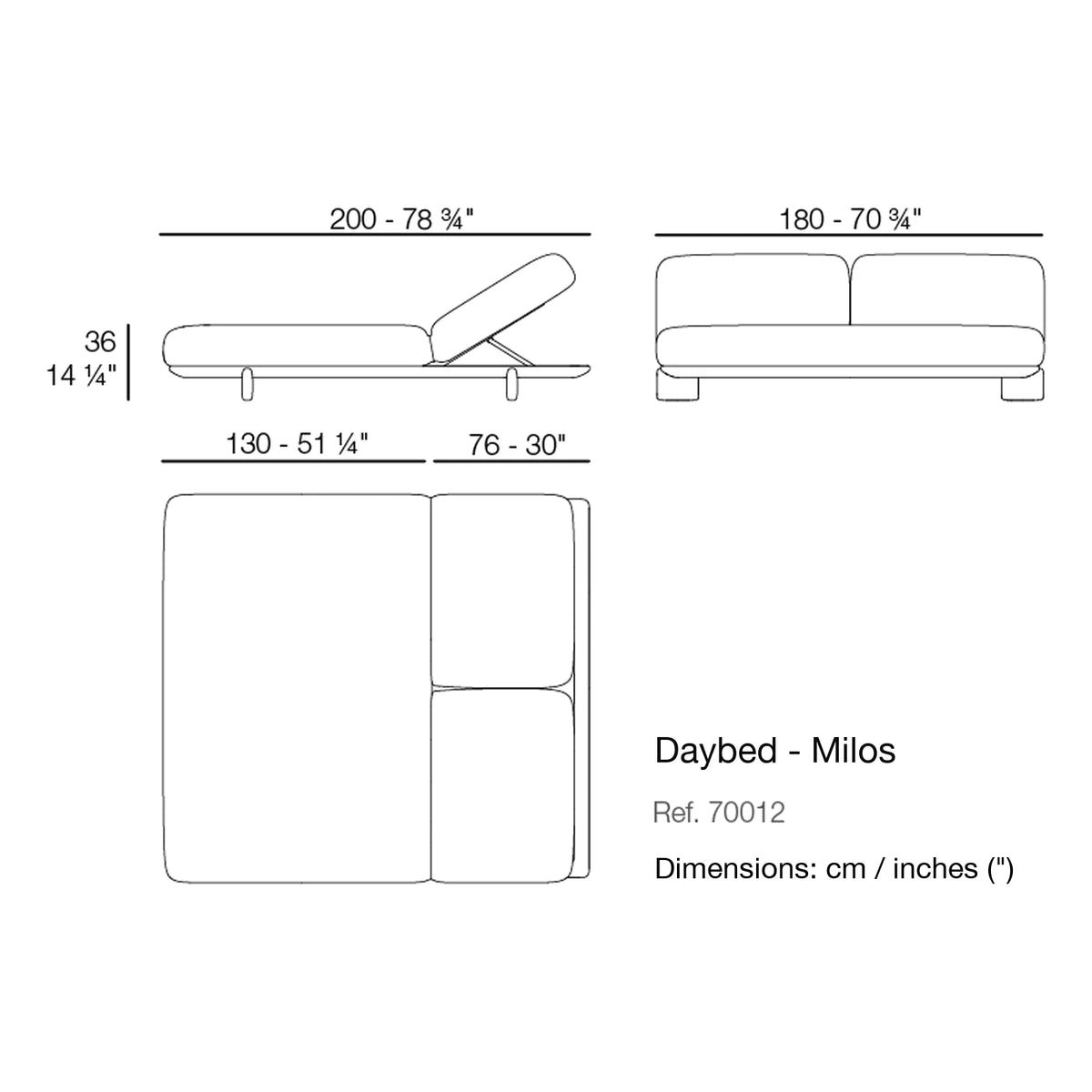 Dimension drawing Daybed - Milos