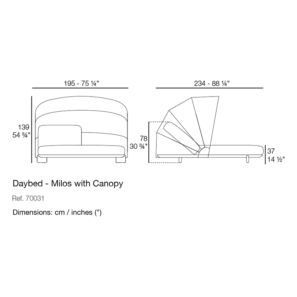 Dimension drawing Daybed - Milos with Canopy