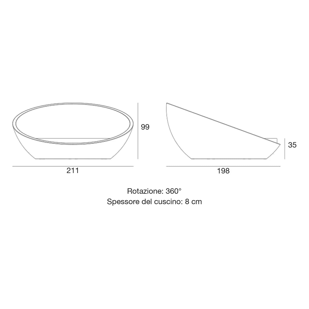 Disegno quotato del daybed ULM Vondom