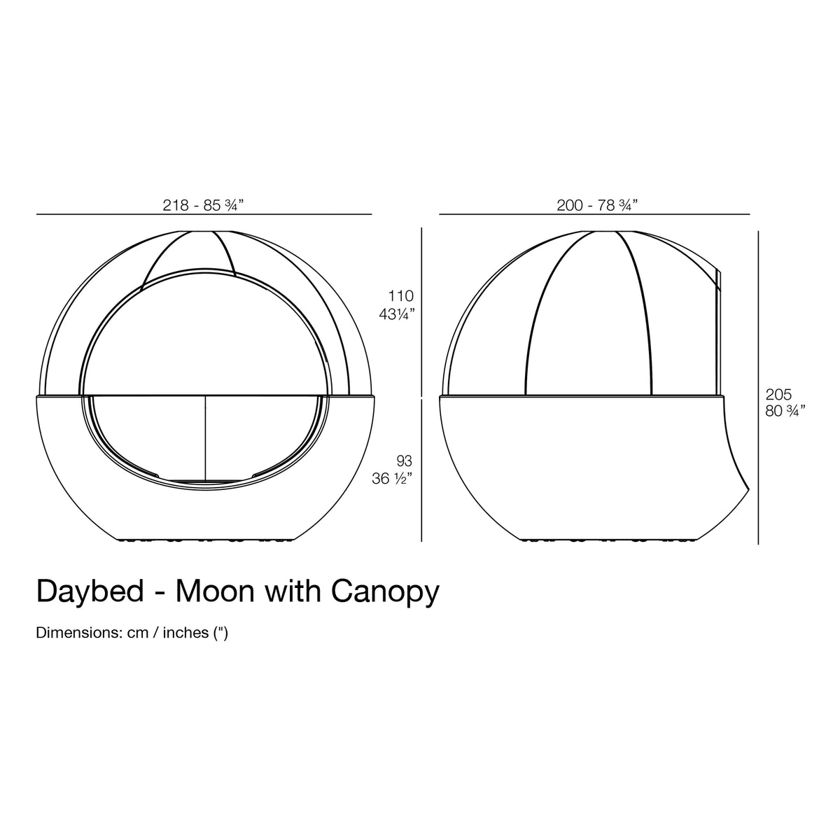 Dimension drawing Daybed - Moon with Canopy