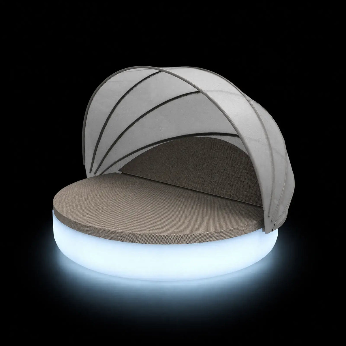 Daybed ULM Inclinable avec Auvent LED Vondom, éclairé de l'intérieur sur fond noir