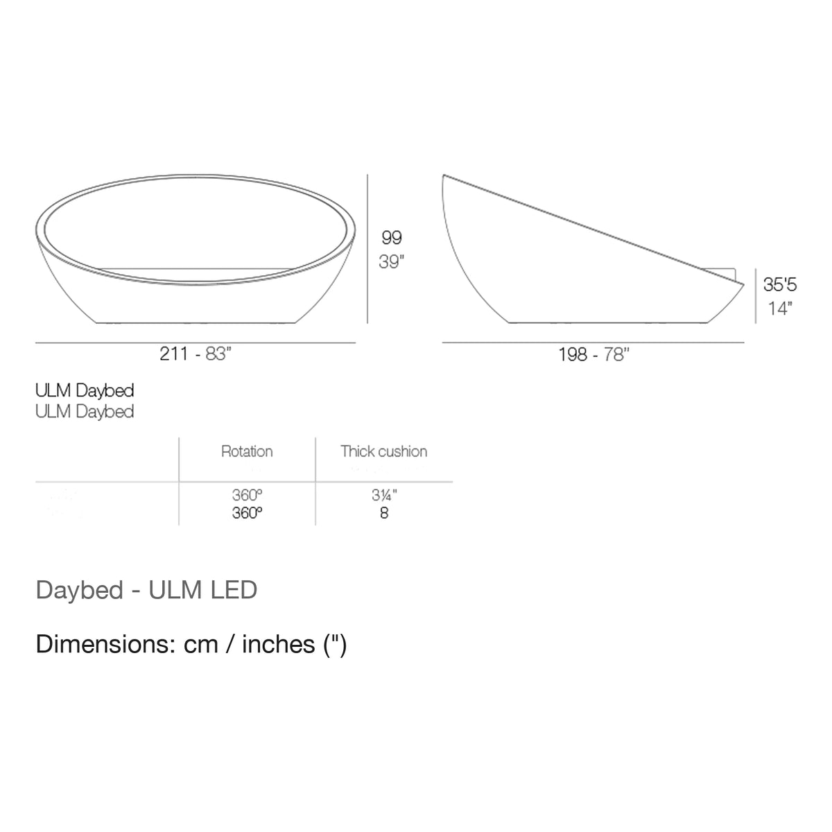 Dimension drawing Daybed - ULM LED