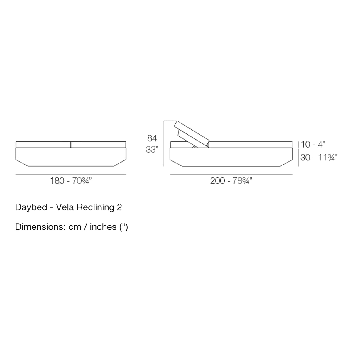 Dimension drawing Daybed - Vela Reclining 2