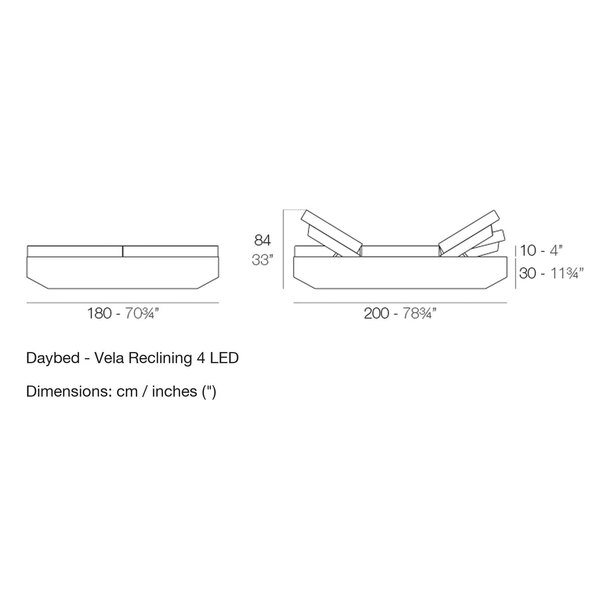 Dimension drawing Daybed - Vela Reclining 4 LED