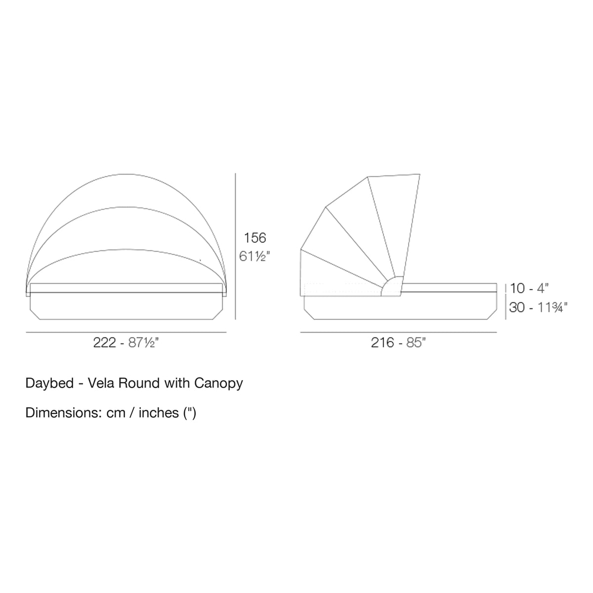 Dimension drawing Daybed - Vela Round with Canopy