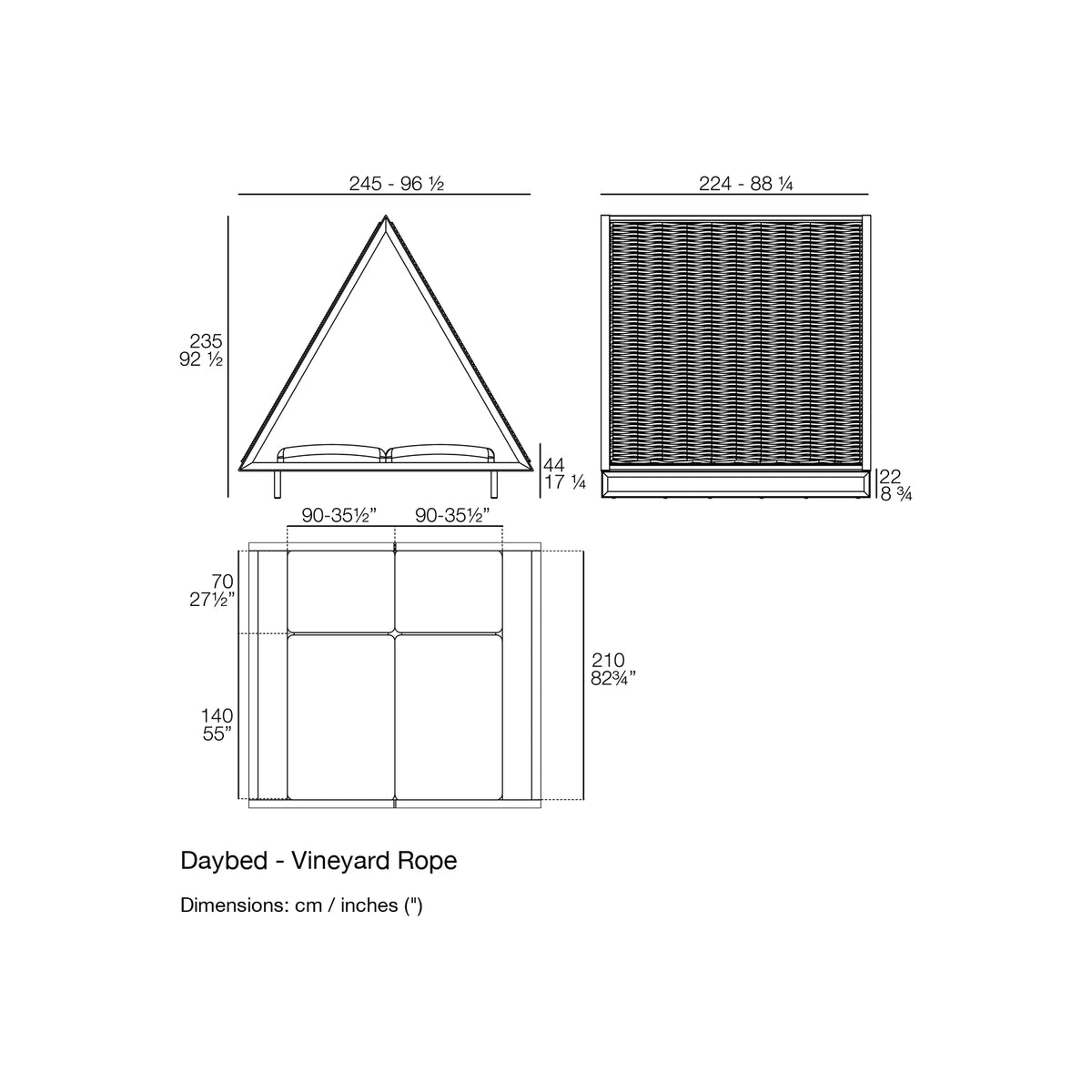 Dimension drawing Daybed - Vineyard Rope