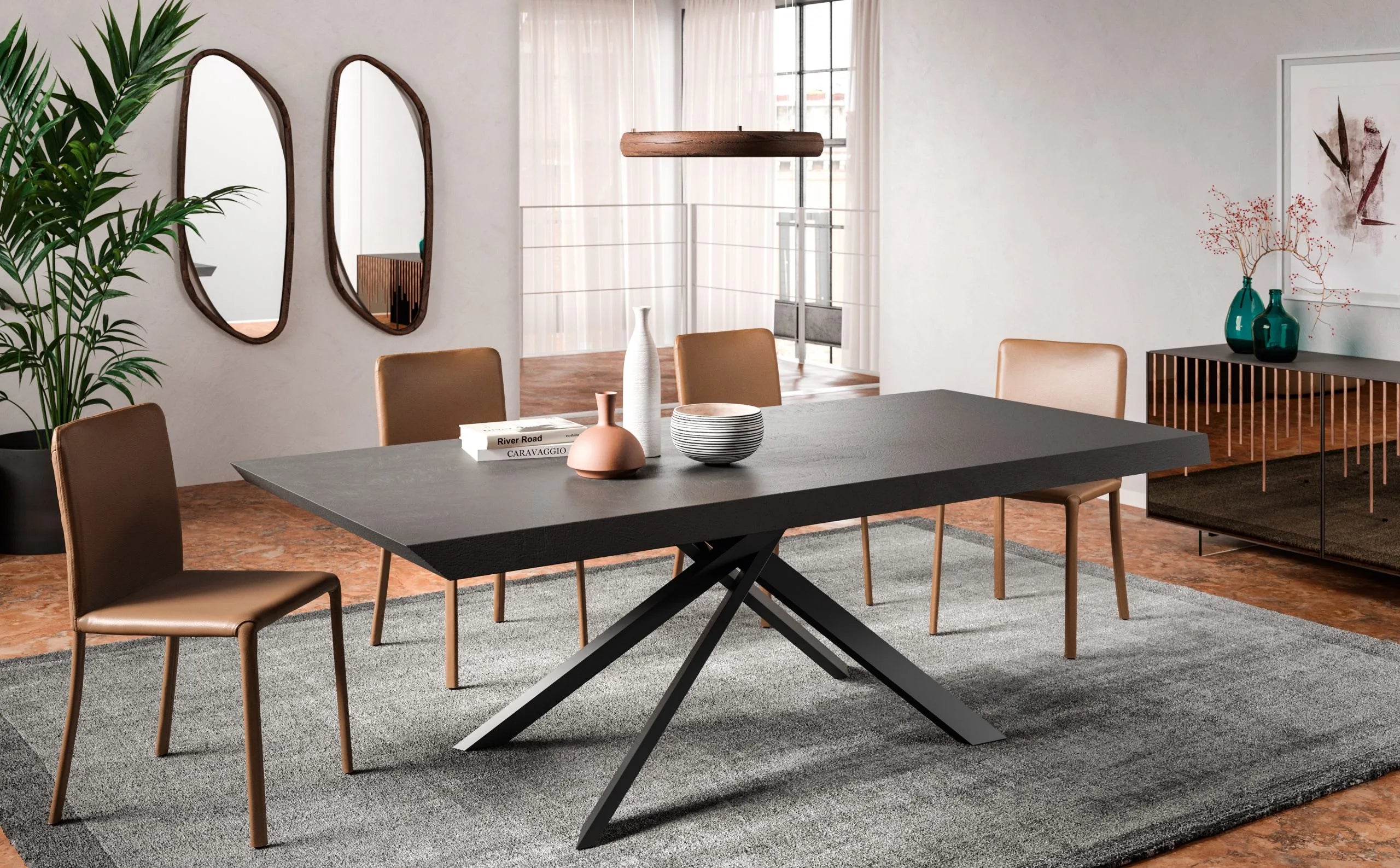 table ovale avec pied croisé métallique