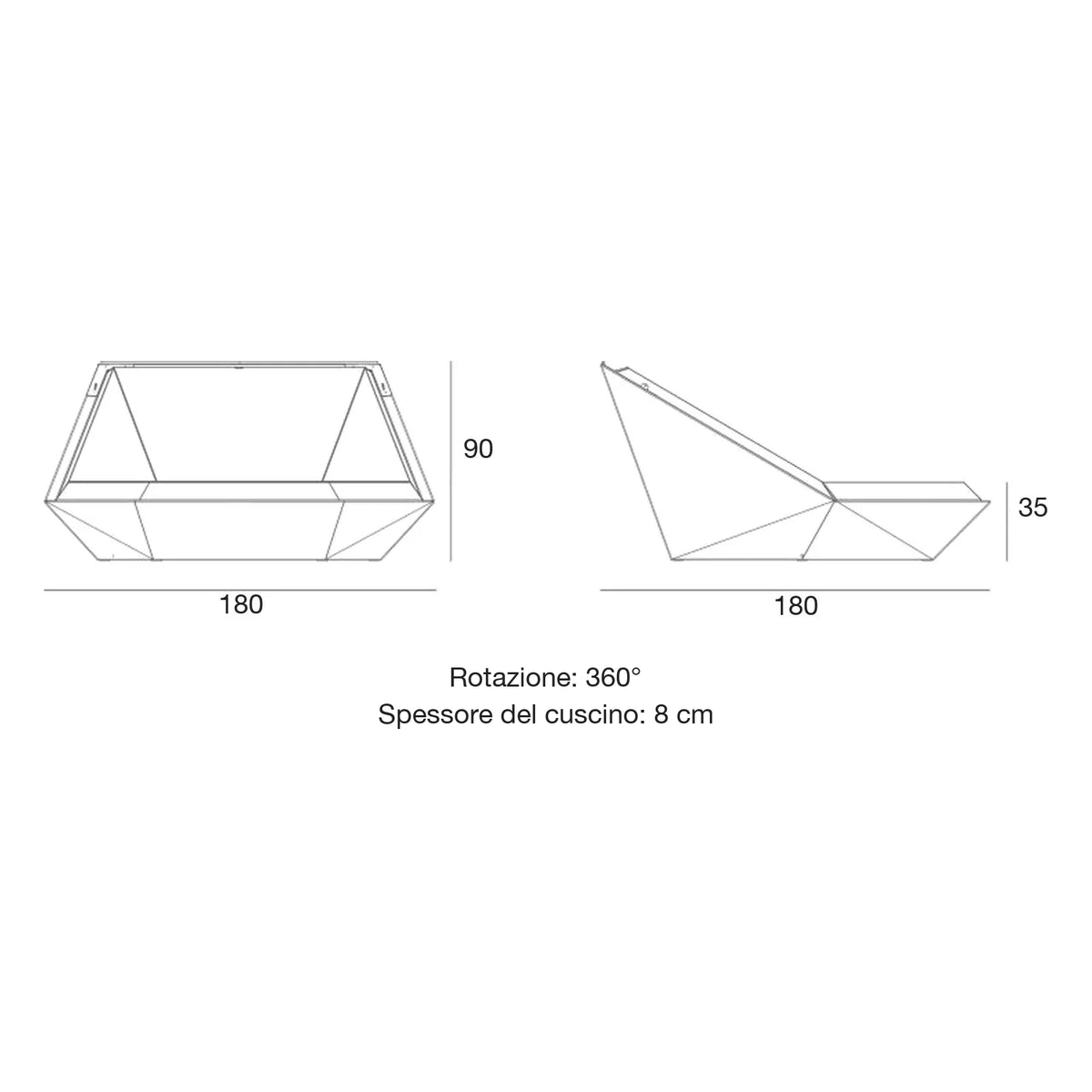 Disegno quotato del daybed Faz Vondom, LED