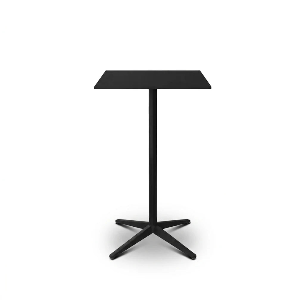 Table haute Faz Inox carrée 4 branches, piètement aluminium noir