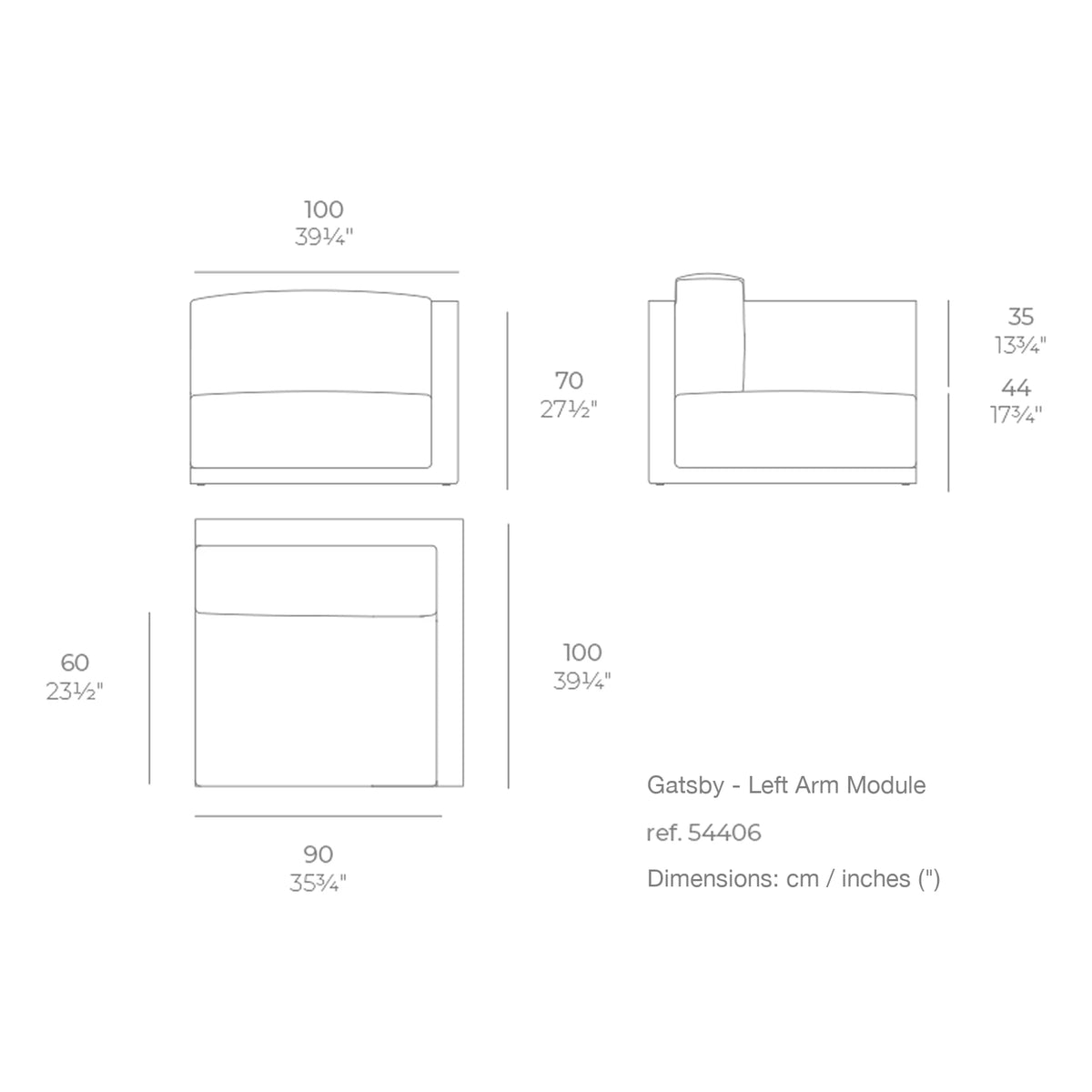Dimension drawing Gatsby - Left Arm Module