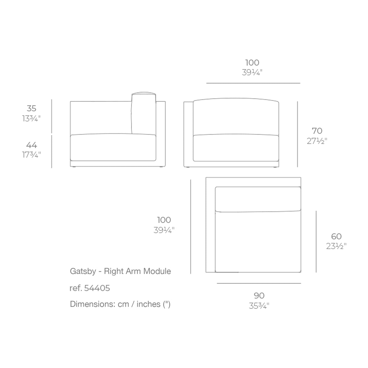 Dimension drawing Gatsby - Right Arm Module
