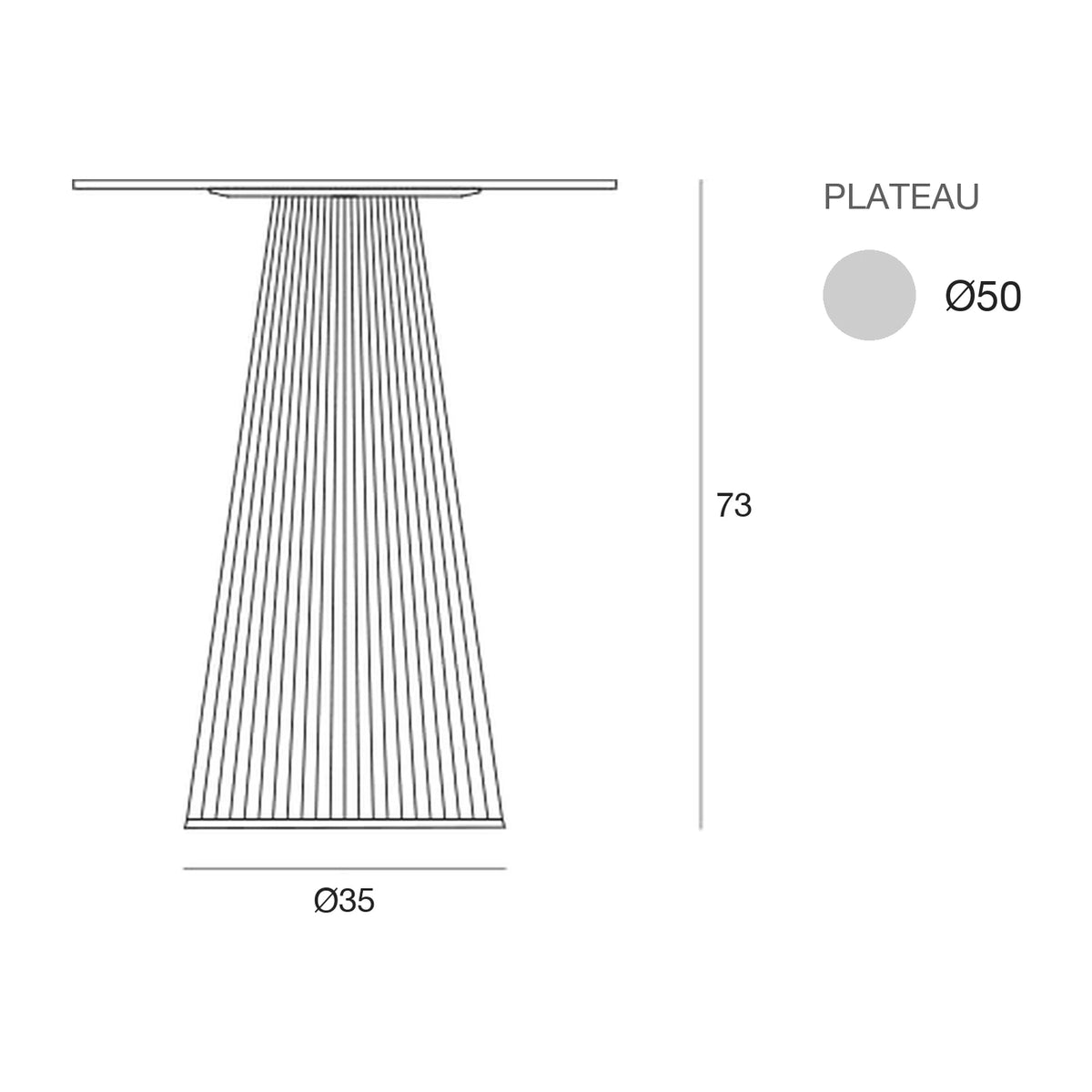 Schéma de dimensions Table - Gatsby Ronde, plateau ø50 cm