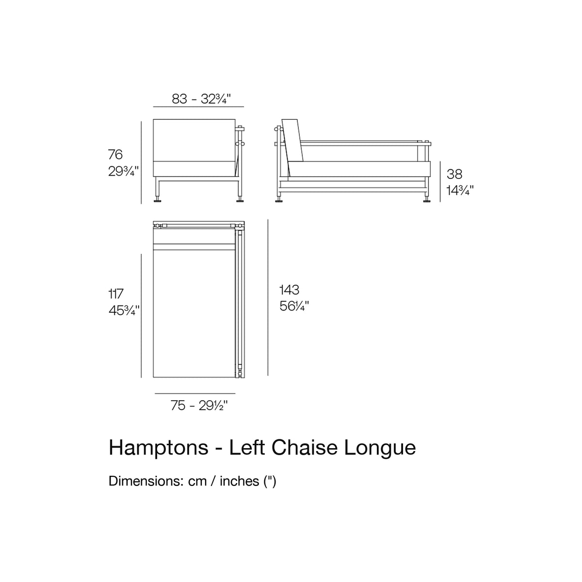 Dimension drawing Hamptons - Left Chaise Longue