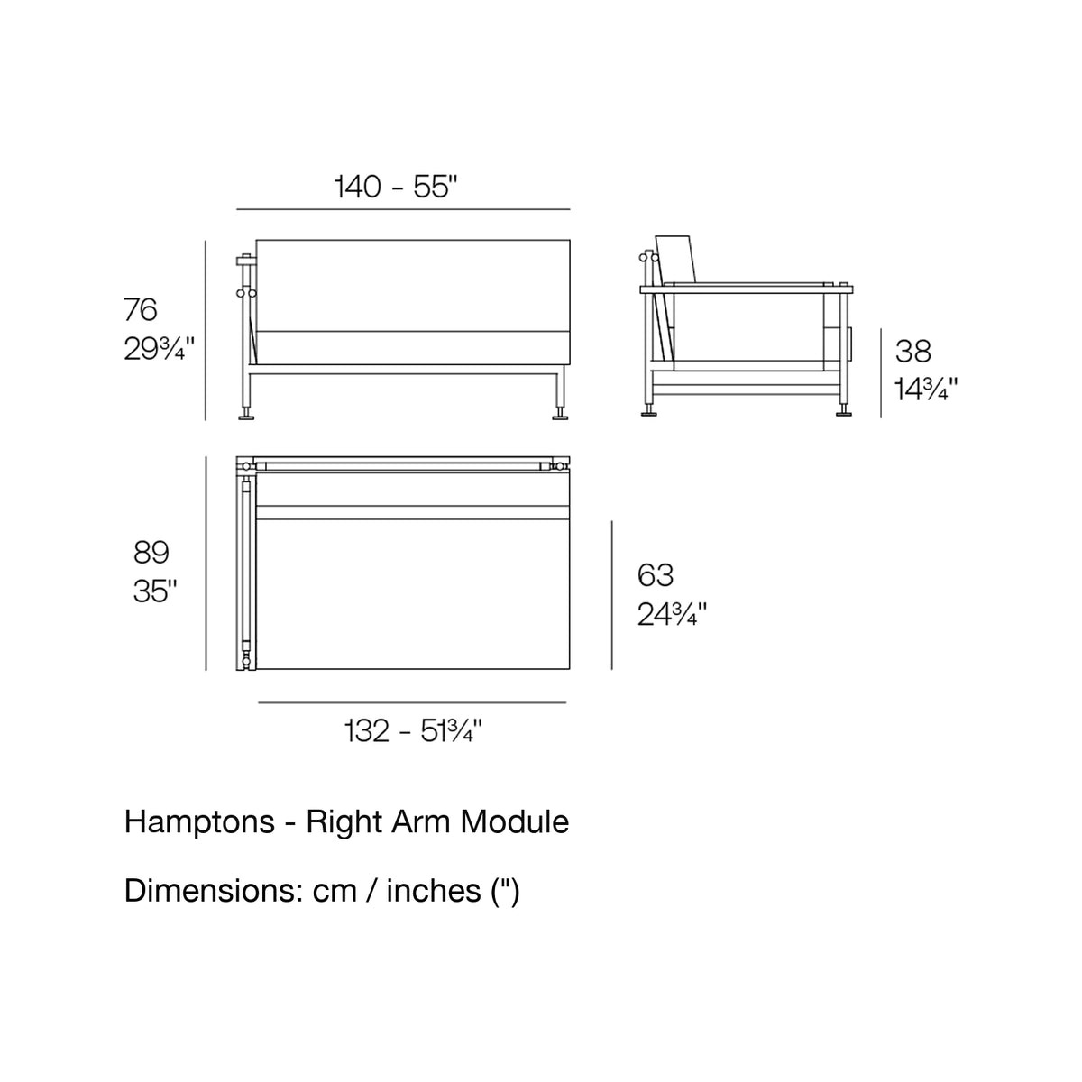 Dimension drawing Hamptons - Right Arm Module