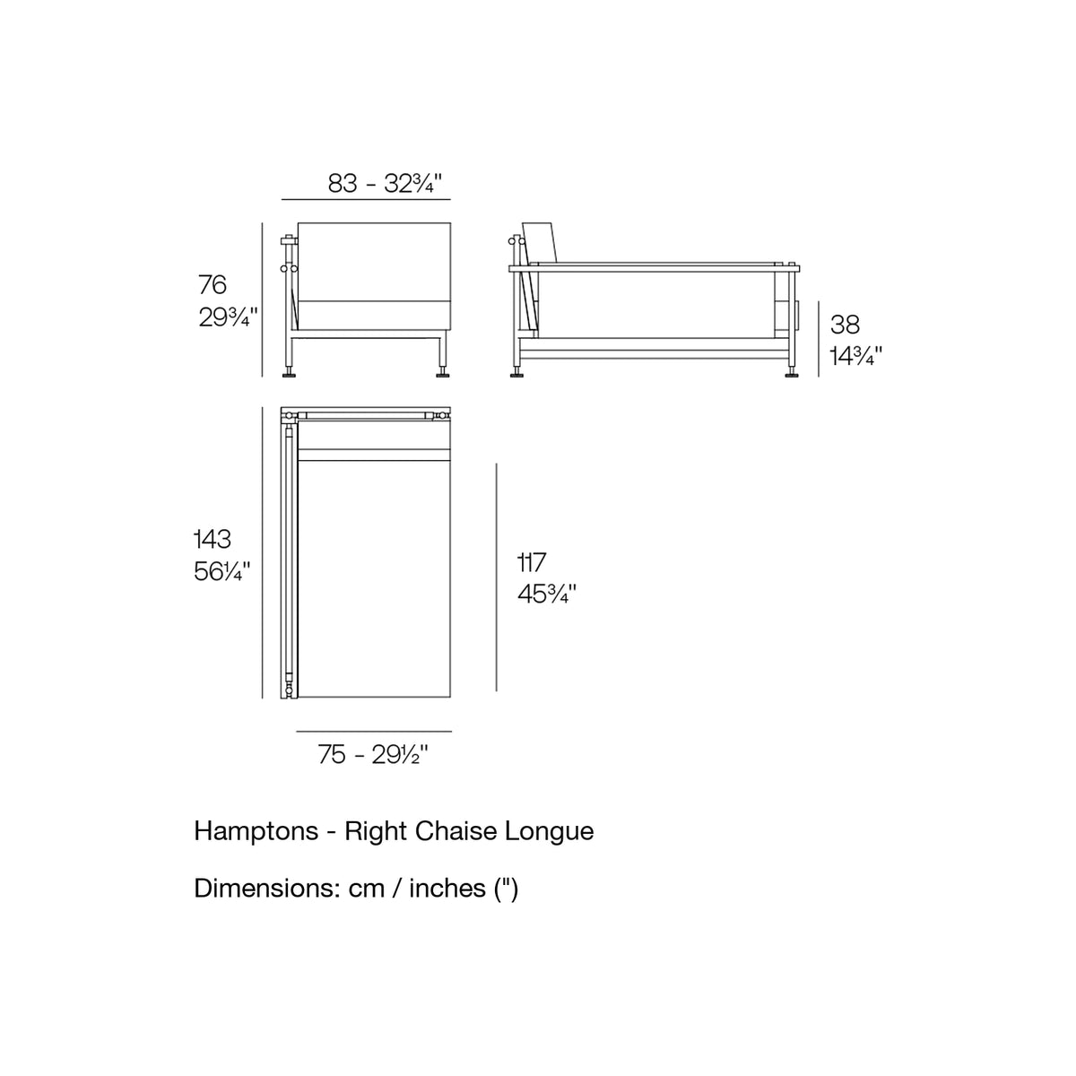 Dimension drawing Hamptons - Right Chaise Longue