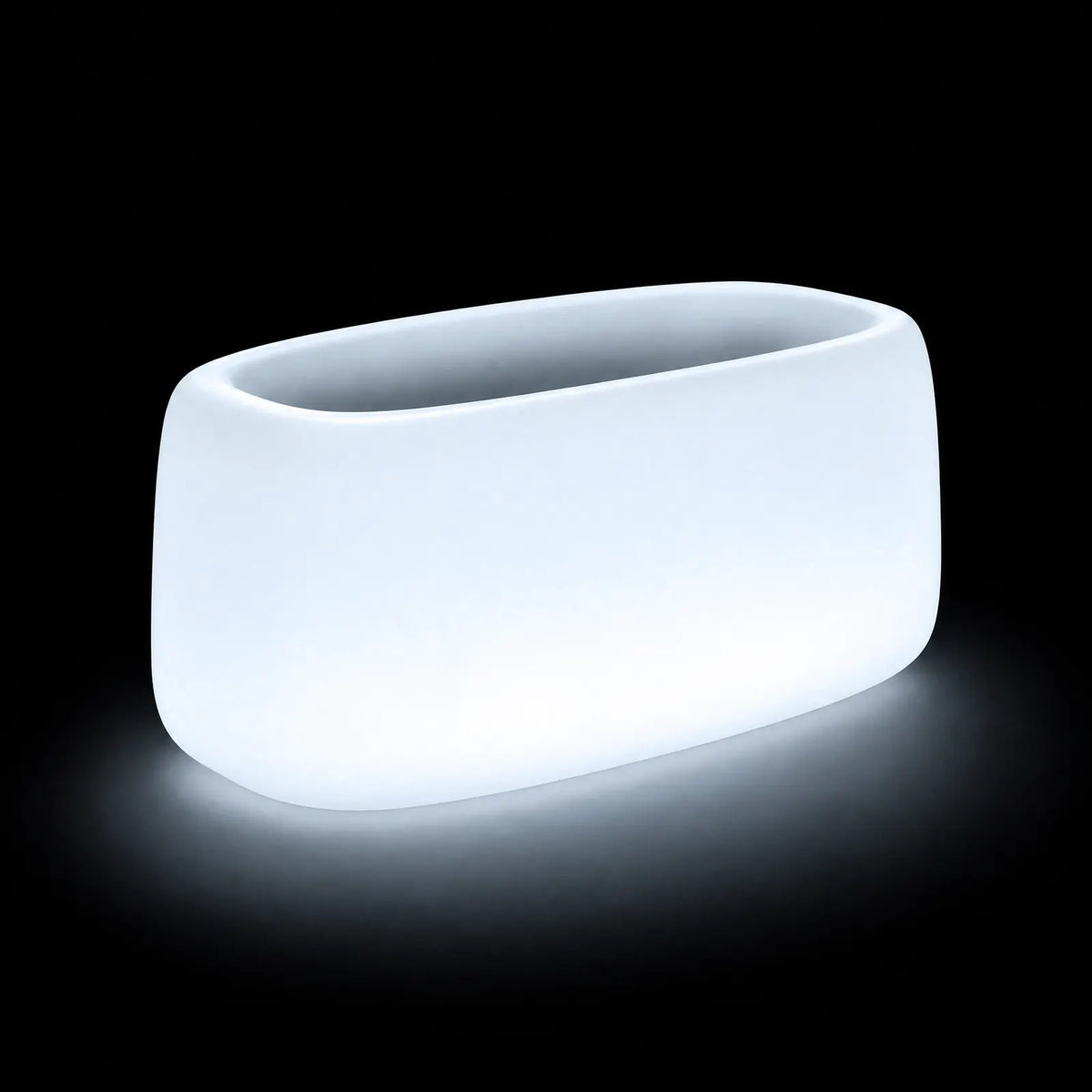Pflanzkasten - Organic LED Vondom, von innen beleuchtet vor schwarzem Hintergrund, Größe 91x46x39 cm