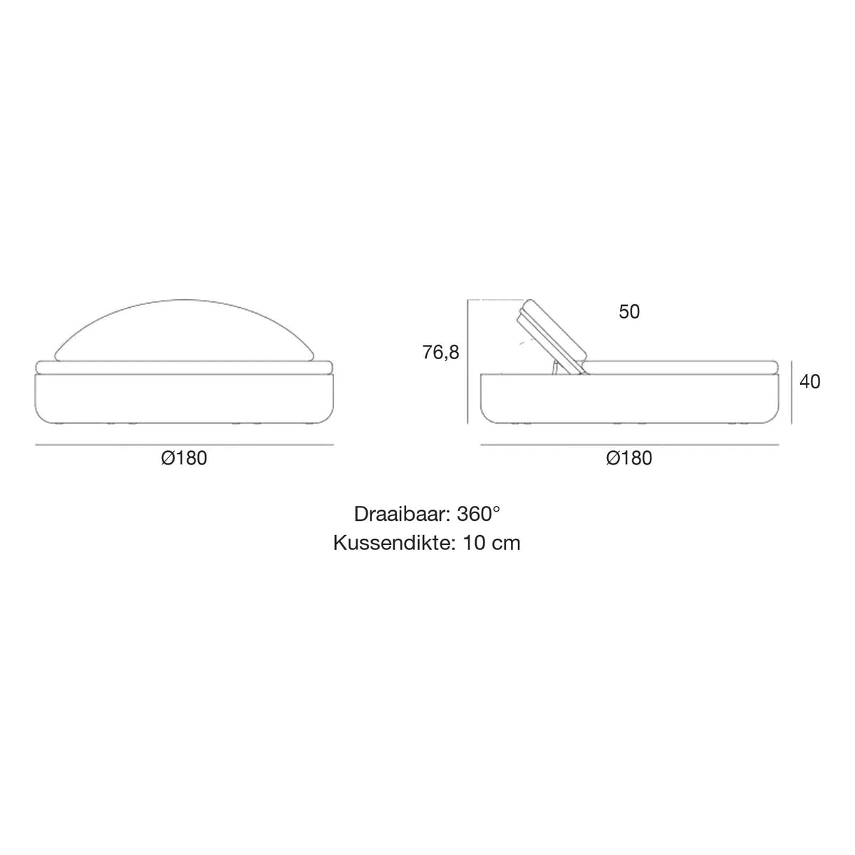 Maattekening Daybed - ULM Verstelbaar