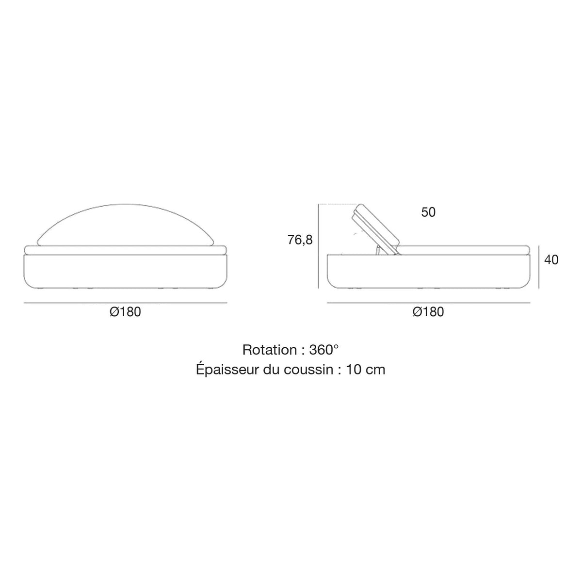 Lit de Jardin Design Rond-Collection ULM Finition structure Mate Vondom