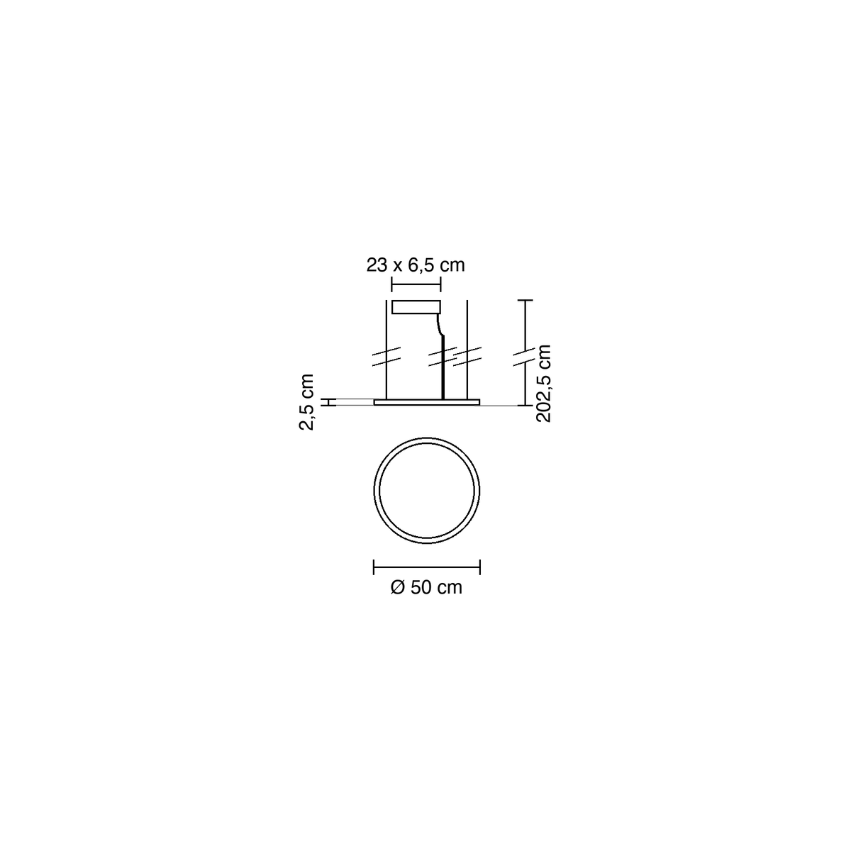 Schéma de dimensions – Suspension Oracle Slim Rond Ø 50 cm Ideal Lux