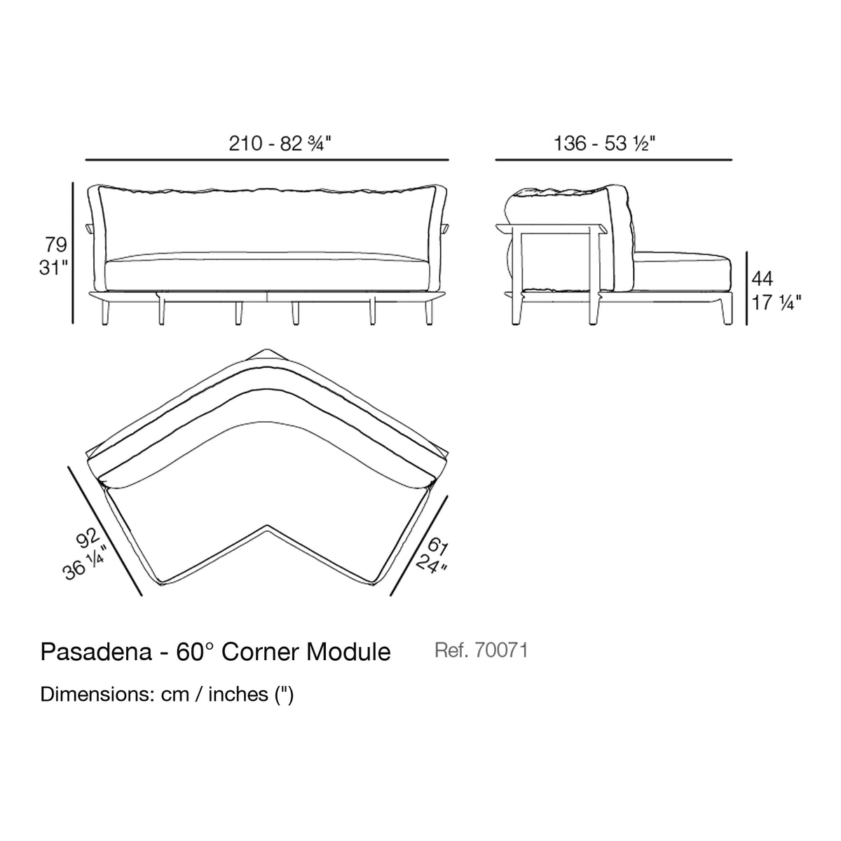 Dimension drawing Pasadena - 60° Corner Module
