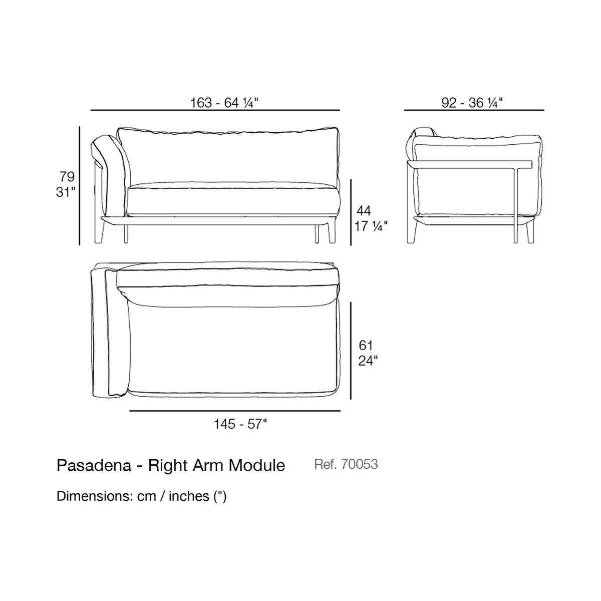 Dimension drawing Pasadena - Right Arm Module