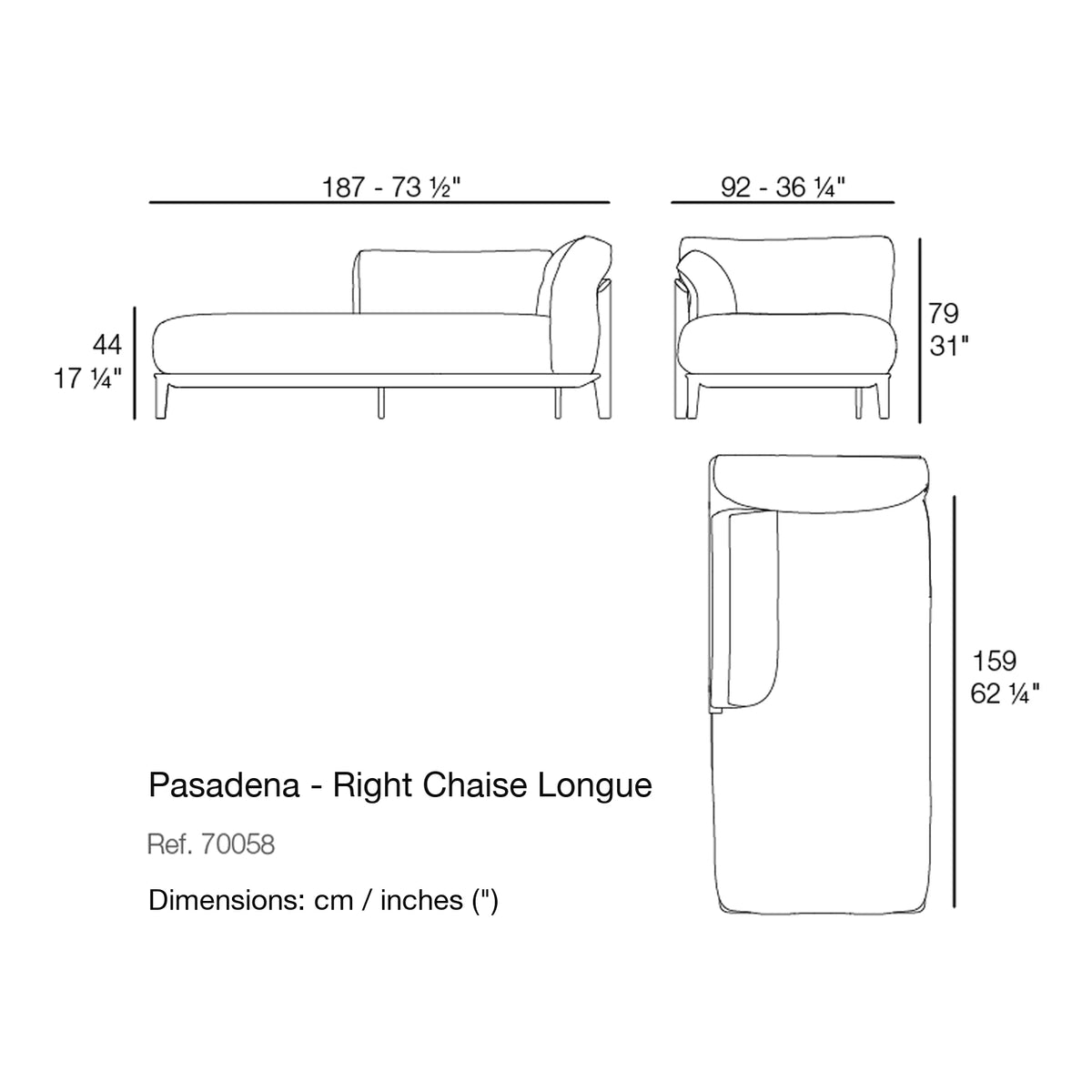 Dimension drawing Pasadena - Right Chaise Longue