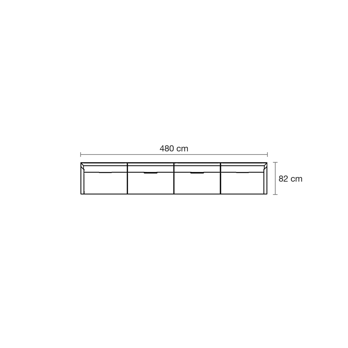Plan coté du canapé modulable Frame, droit 4 places