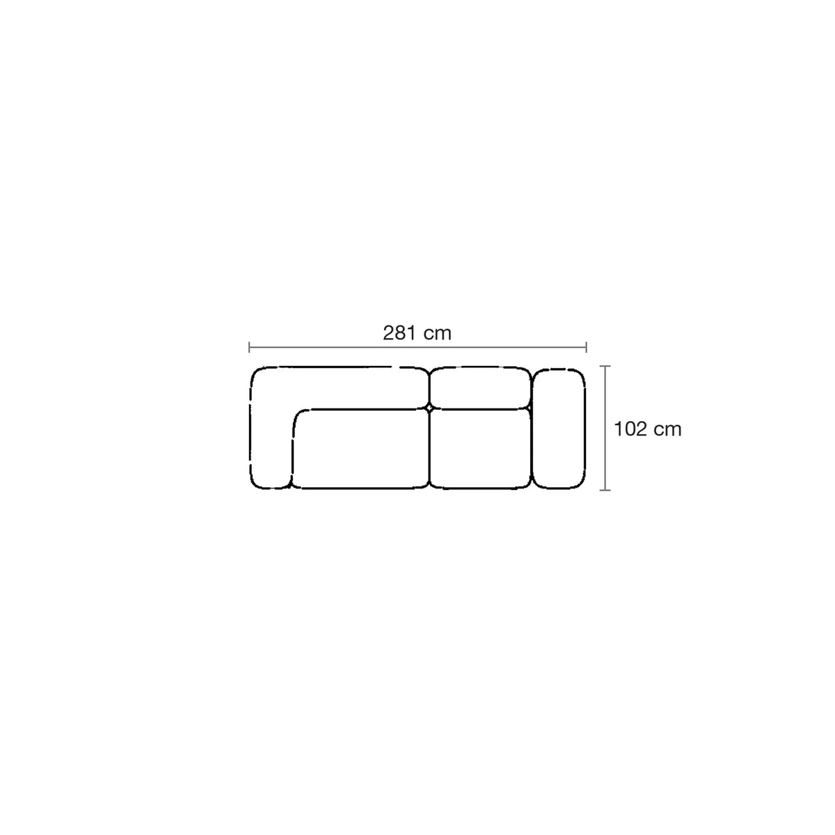 Plan coté du canapé modulable Milos, 2 places