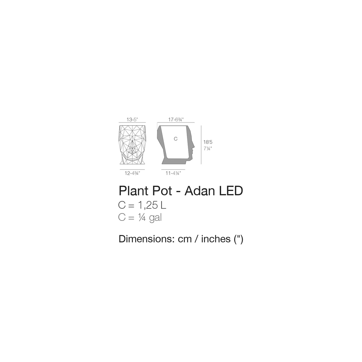Dimension drawing Plant Pot - Adan LED
