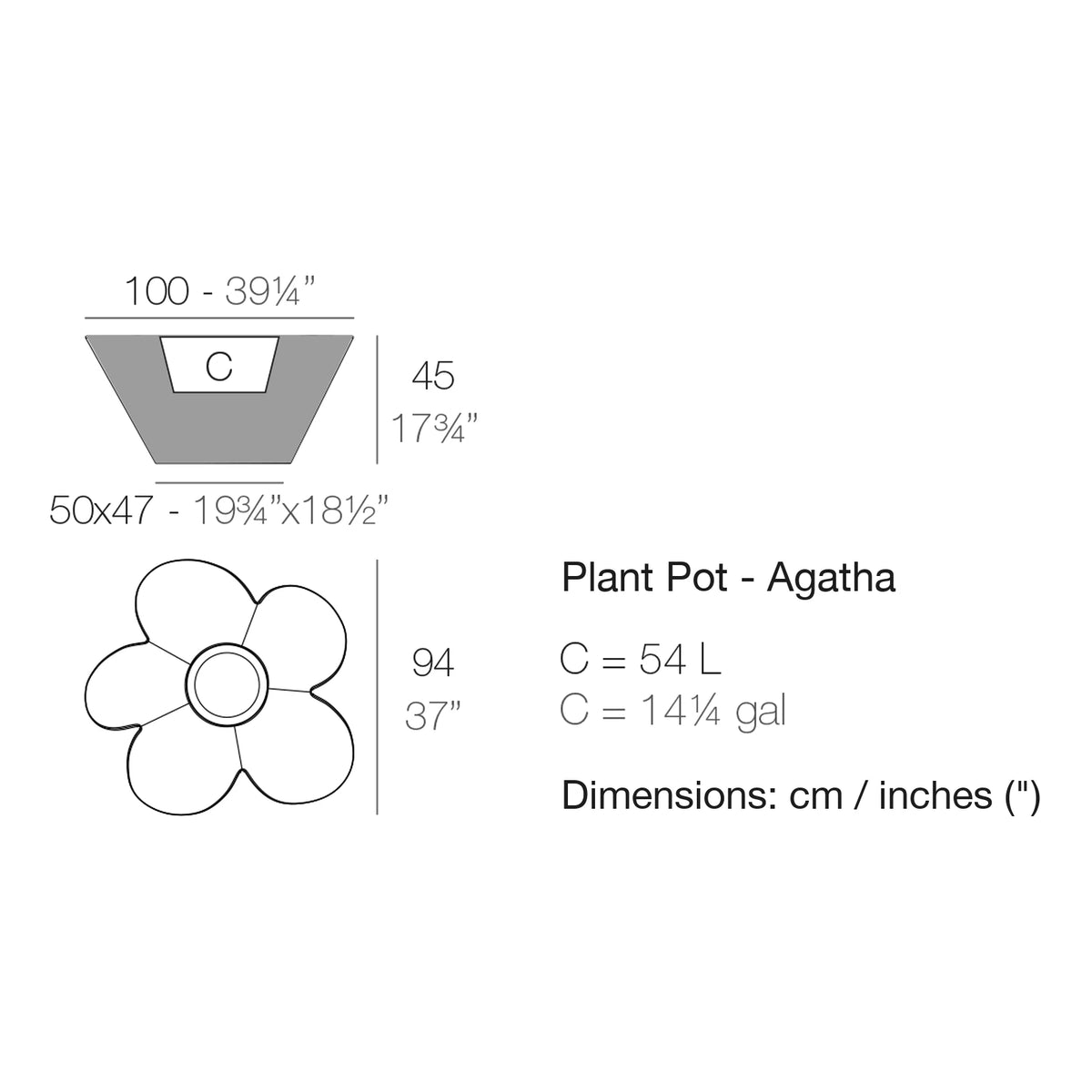 Dimension drawing Plant Pot - Agatha
