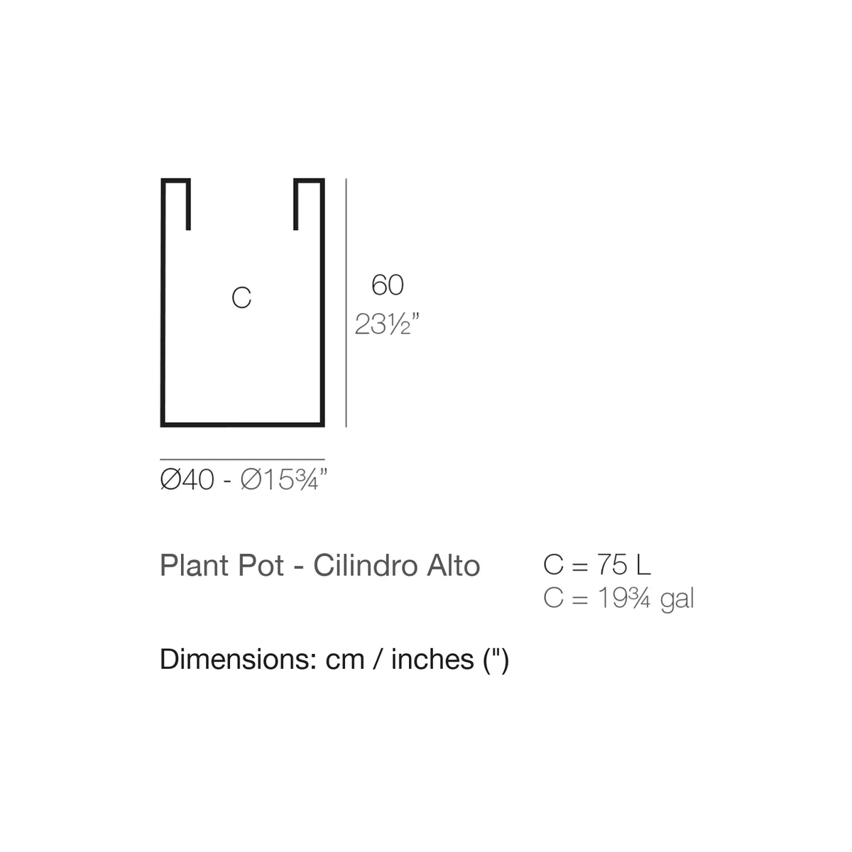 Dimension drawing Plant Pot - Cilindro Alto