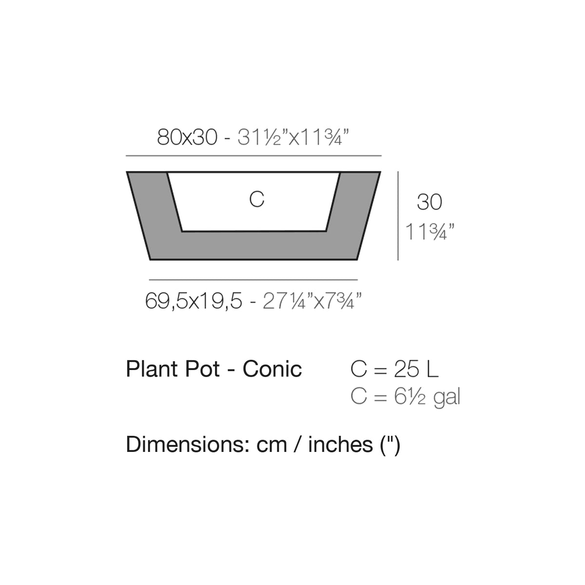 Dimension drawing Plant Pot - Conic