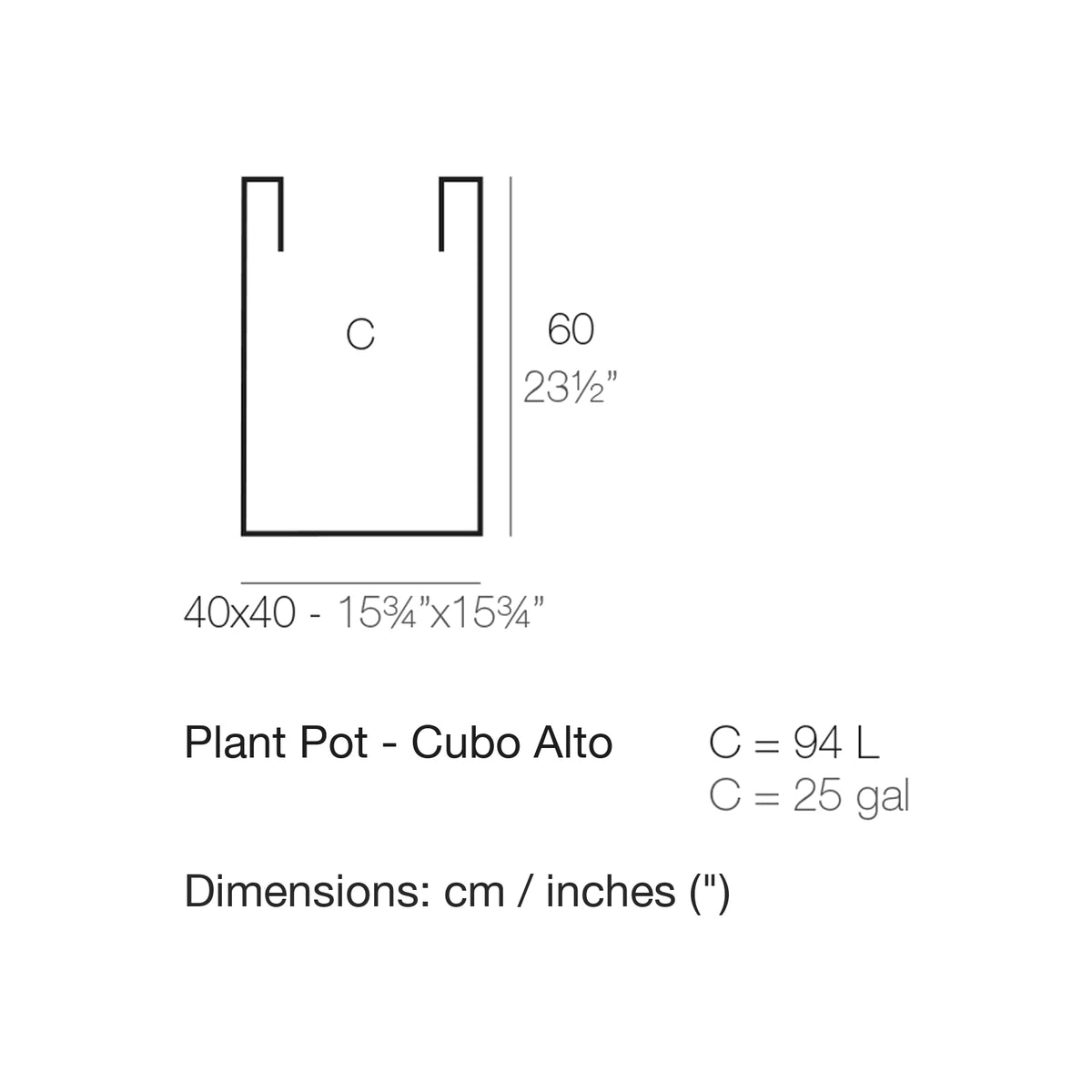 Dimension drawing Plant Pot - Cubo Alto