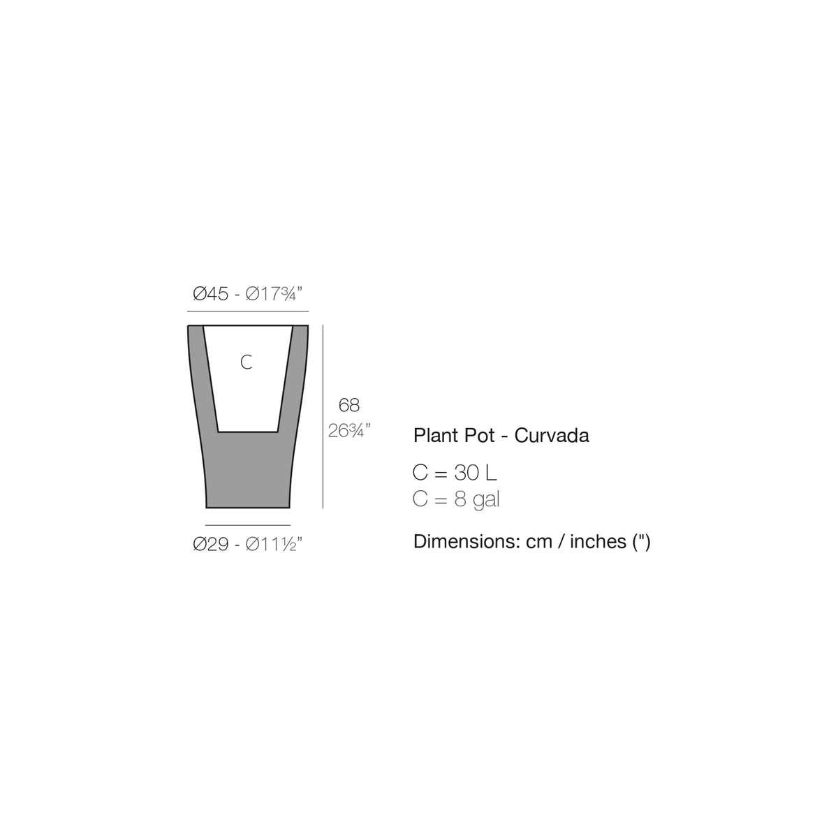 Dimension drawing Plant Pot - Curvada