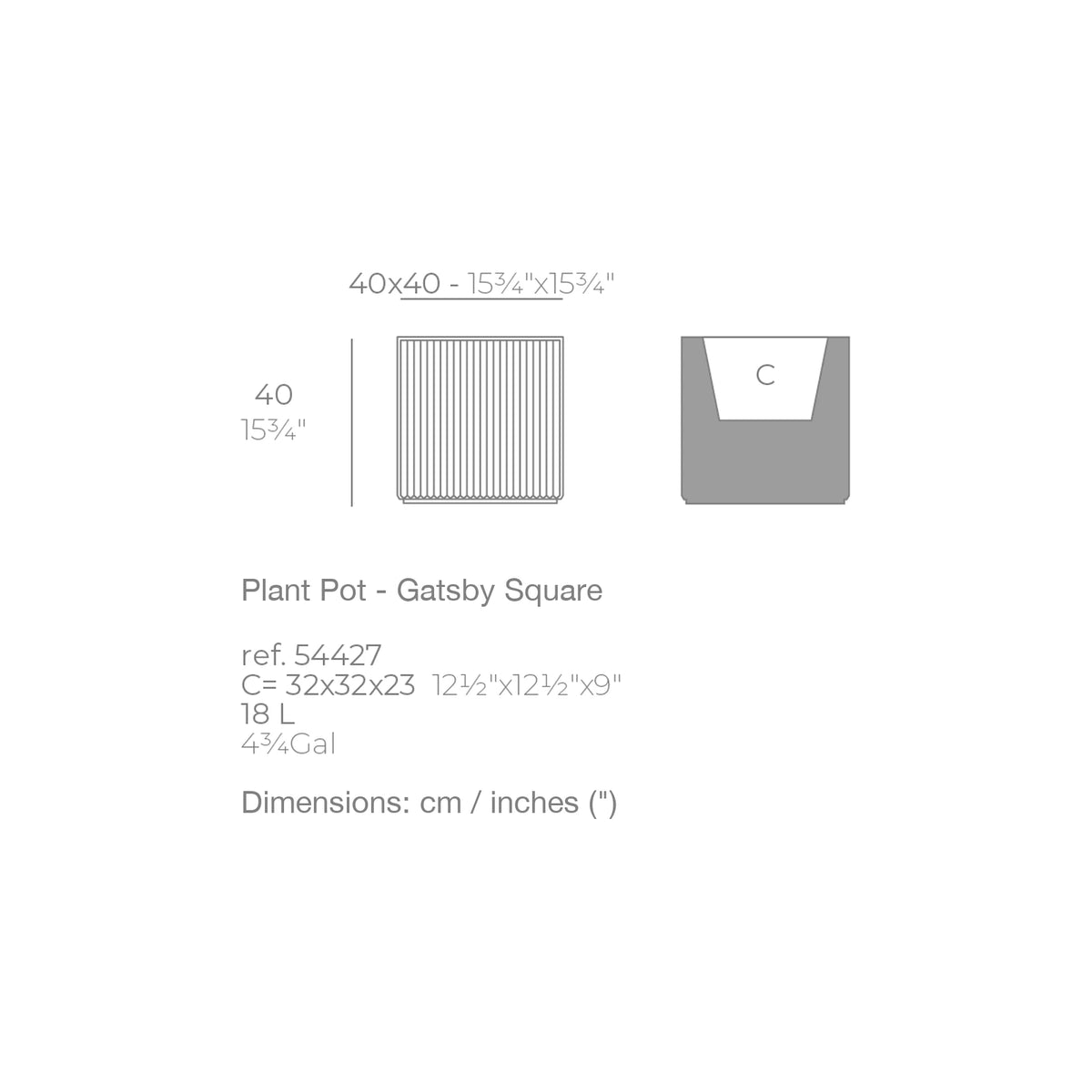 Dimension drawing Plant Pot - Gatsby Square