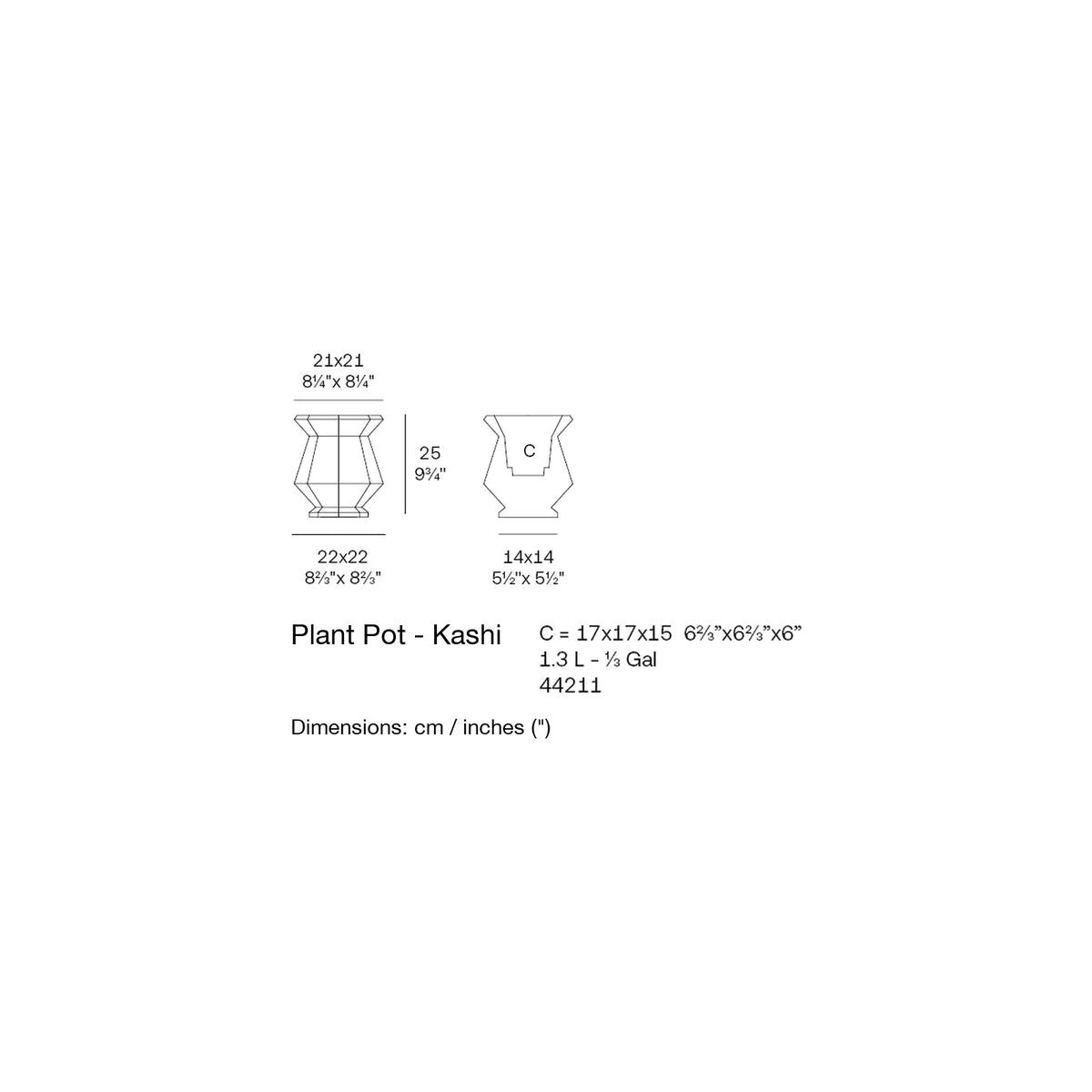 Dimension drawing Plant Pot - Kashi