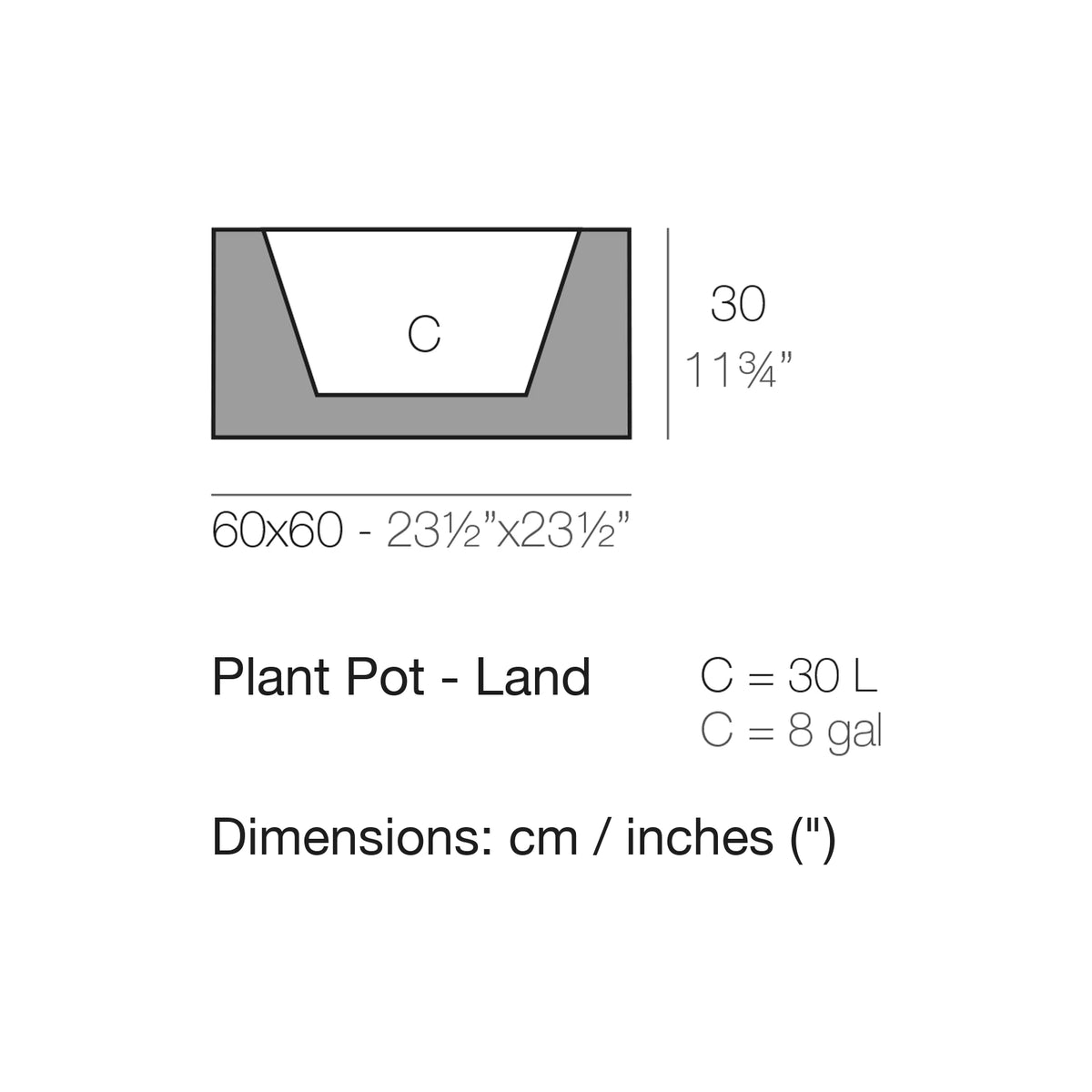 Dimension drawing Plant Pot - Land