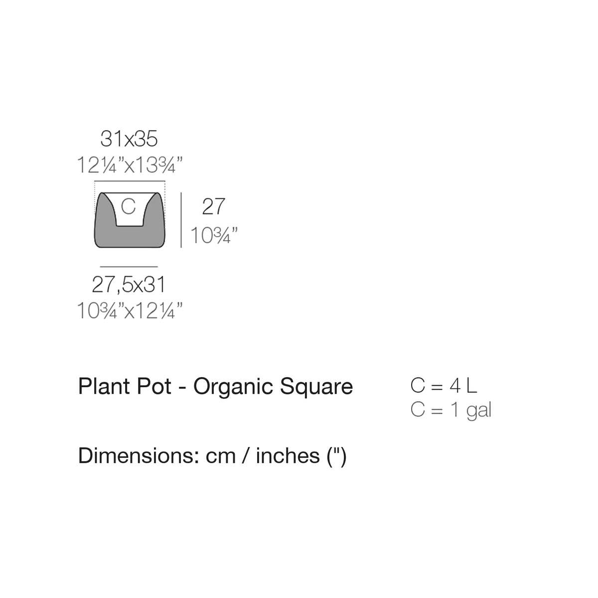Dimension drawing Plant Pot - Organic Square