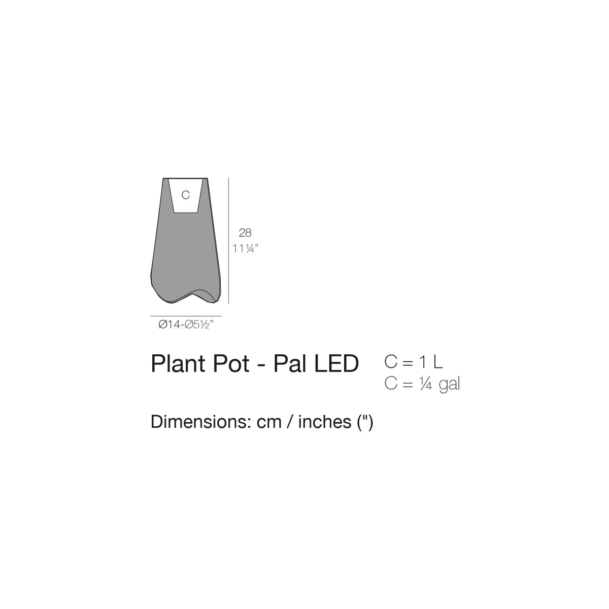 Dimension drawing Plant Pot - Pal LED