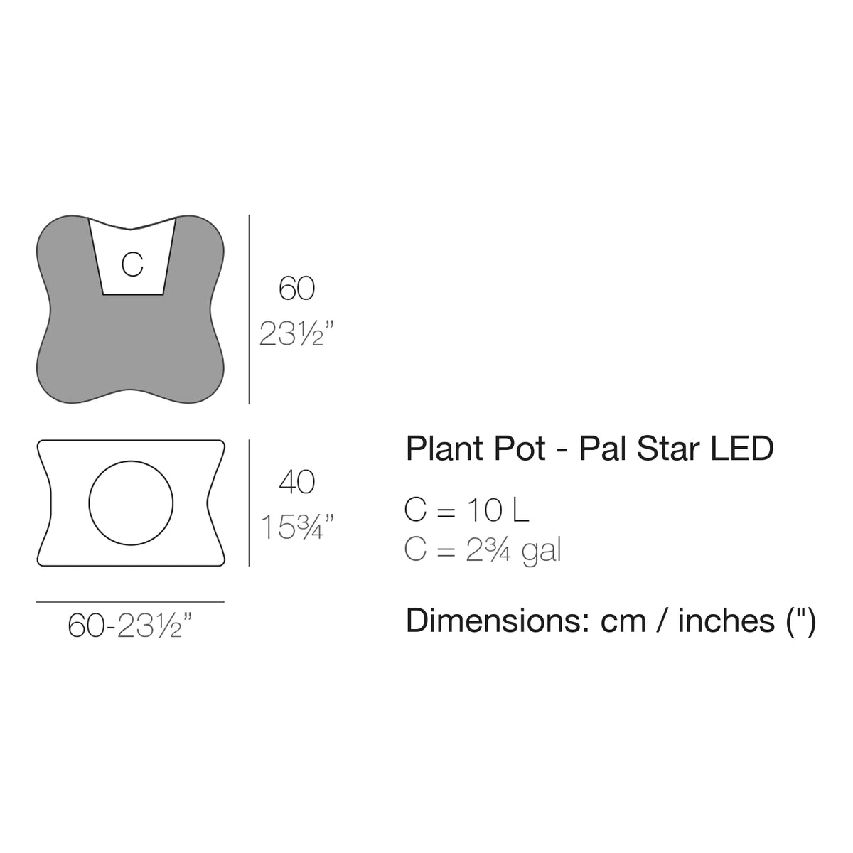 Dimension drawing Plant Pot - Pal Star LED